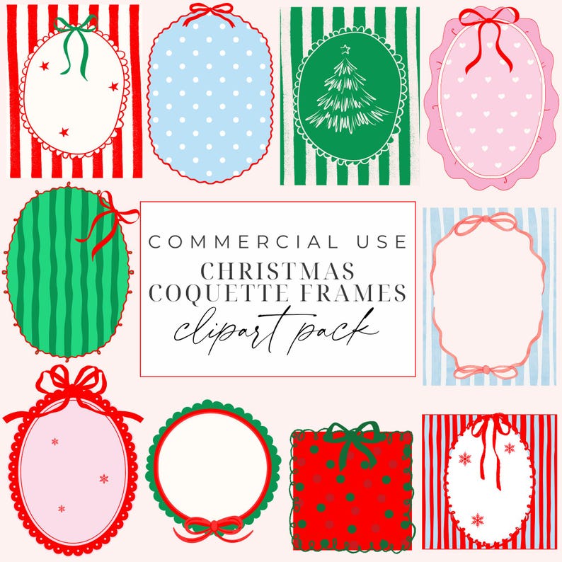 Coquette Christmas Frames Clipart Cute Bow Frames Clipart PNG Holiday ...