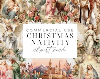 Nativity Christmas Clipart, Watercolor Nativity Scene Clipart PNG, Manger Scene, Mary Joseph Jesus, Religious Crafts Decor, Commercial Use