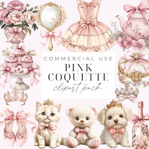 Pink Coquette Clipart PNG Vintage Bows Balletcore Clipart Soft Girl Aesthetic Cottagecore Clipart Preppy Girly Printable Commercial Use