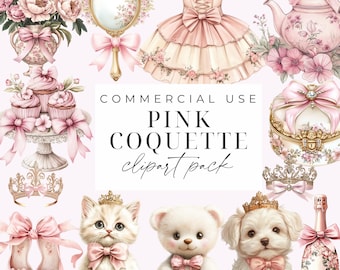 Pink Coquette Clipart PNG Vintage Bows Balletcore Clipart Soft Girl Aesthetic Cottagecore Clipart Preppy Girly Printable Commercial Use