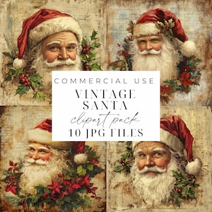 Santa Claus Clipart Santa JPGs Download instantâneo Vintage Santa aquarela Clipart Download digital Card Making Junk Journal Imagens para impressão