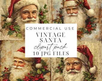 Santa Clause Clipart Santa JPGs Instant Download Vintage Santa Watercolor Clipart Digital Download Card Making Junk Journal Printable Images