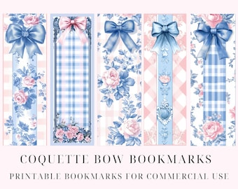 Coquette Bow Printable Bookmarks Pastel Pink Bookmarks Digital Download Book Lover Gift Cute Bows Girly Preppy Bookmark Commercial Use