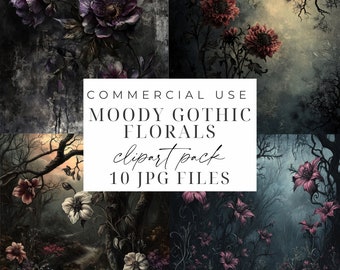 Dark Gothic Floral Clipart Moody Flowers Clipart JPG Gothic Junk Journal Fairytale Digital Image Floral Paper Dark Floral Digital Graphics