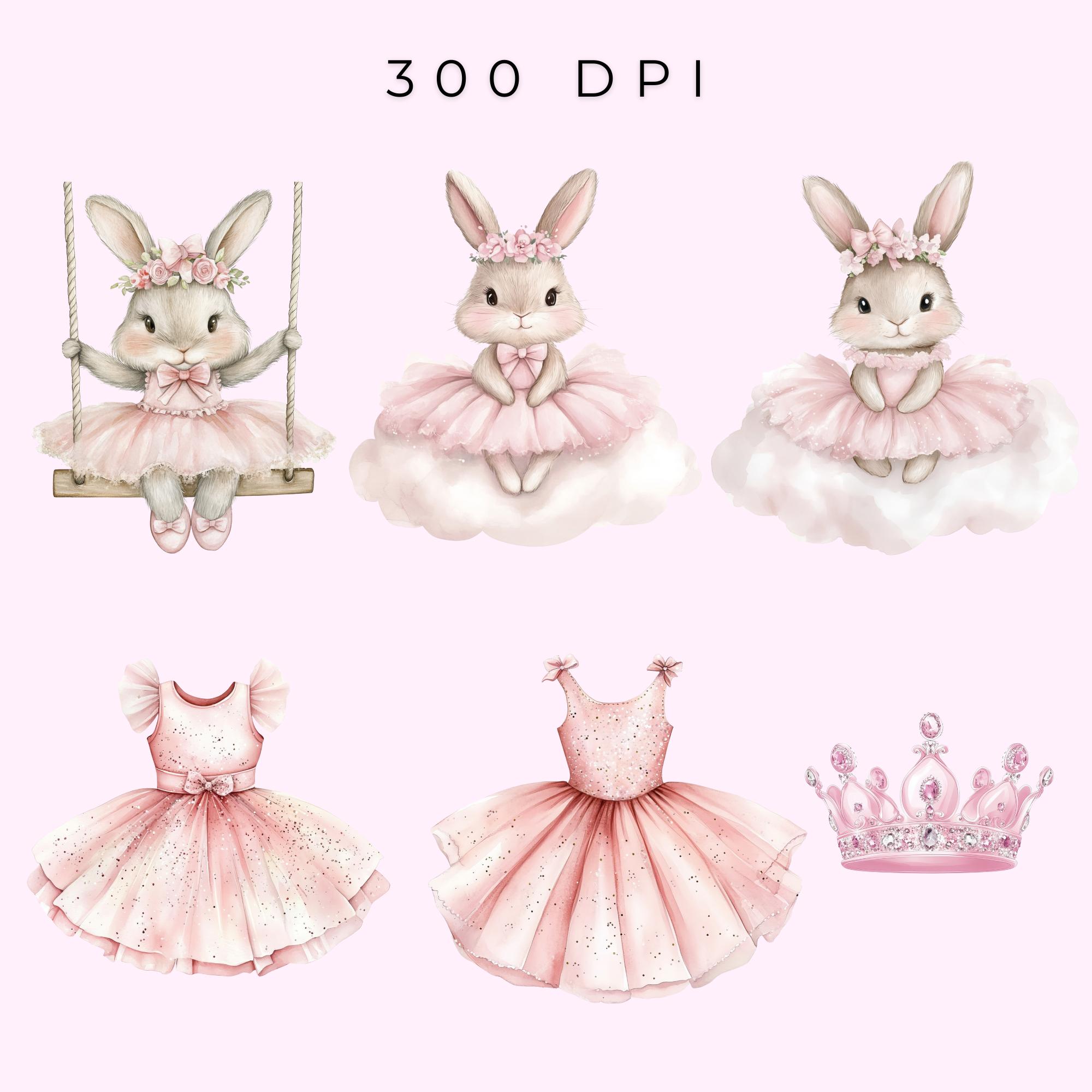 Cute Ballerina Bunny Clipart Pngs Pink Floral Bunny Clipart Bunny ...