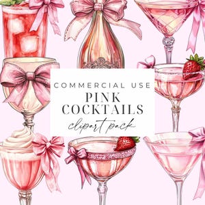 Set di clipart di cocktail ad acquerello Bevande ad acquerello PNG Cocktail rosa Grafica alcolica Clipart di champagne Clip art preppy Festa Celebrazione png