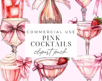 Watercolor Cocktail Clipart Set Watercolor Drinks PNG Pink Cocktail Alcohol Graphics Champagne Clipart Preppy Clip Art Party Celebration png
