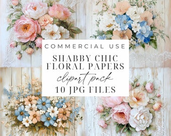 Shabby Chic Floral Bouquets Clipart Vintage Flowers High Quality JPGs Floral Junk Journal Aged Paper Decoupage Roses Clipart Commercial Use