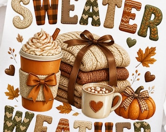 Sweater Weather PNG Cozy Fall Coffee Shirt Design Preppy Leopard Fall Sublimation Trendy Autumn Sweater Shirt Pumpkin Spice Fall Graphic