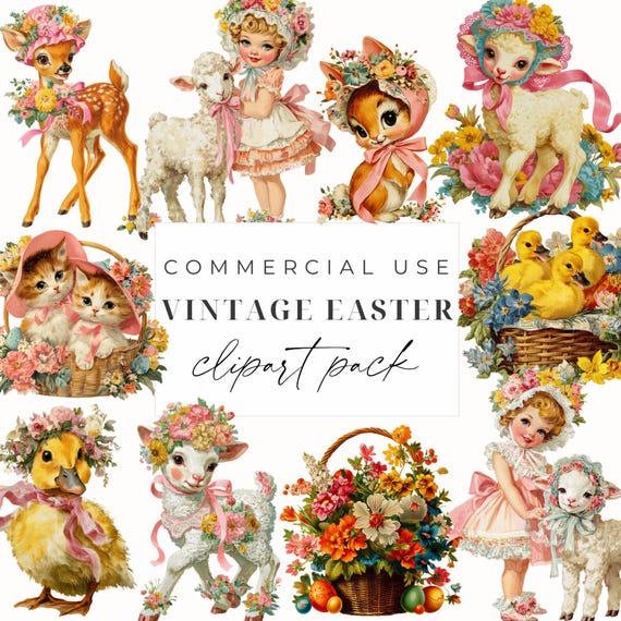 Easter Clipart  Bundle Vintage Easter Clipart PNG Spring Floral Easter Eggs Lamb Bunny Printable Clipart Scrapbooking Paper Crafts