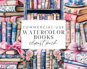Watercolor Books Clipart Vintage Cottagecore Books PNG Book Lover Clipart Stack Of Books Png Graphics Floral Books Digital Download