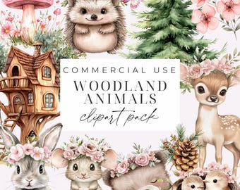 Woodland Animals Clipart Woodland Clipart PNGs Watercolor Forest Animals Clipart Nursery Clipart Woodland Babies Graphics Deer Fox Rabbit