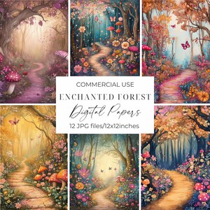 Enchanted Forest Digital Papers Magical Fantasy Forest Scrapbooking Papers Fairy Junk Journal Enchanted Forest Printable Backgrounds JPEG