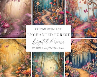 Enchanted Forest Digital Papers Magical Fantasy Forest Scrapbooking Papers Fairy Junk Journal Enchanted Forest Printable Backgrounds JPEG