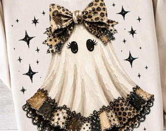 Coquette Ghost PNG Design Preppy Ghost PNG Retro Halloween Ghost T Shirt Girly Fall PNG Cute Spooky Ghost Graphic Trendy Summerween png