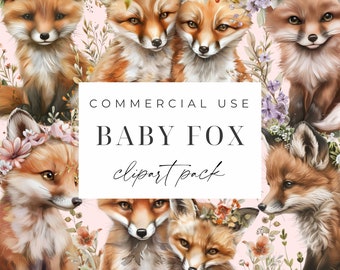 Pacchetto Clipart volpe carina Volpe floreale Clipart Volpe acquerello PNG Animali del bosco Grafica Clipart digitale Sfondo trasparente Baby Shower