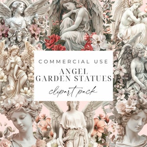 Angel Statues Watercolor Clipart Garden Angels PNG Angel Clipart Set Transparent Background Statue Clip Art Commercial Use Digital Download