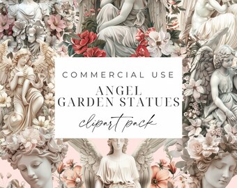 Angel Statues Watercolor Clipart Garden Angels PNG Angel Clipart Set Transparent Background Statue Clip Art Commercial Use Digital Download
