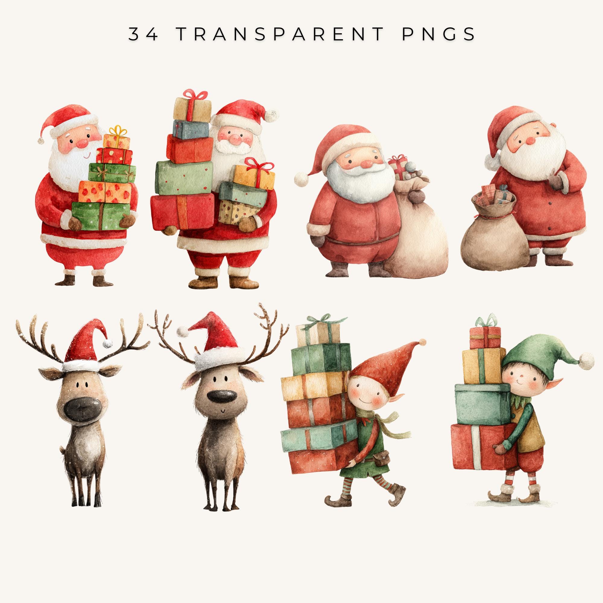 Cute Watercolor Christmas Clipart Bundle Whimsical Holiday Clipart PNG ...