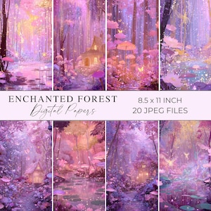Enchanted Fantasy forest Digital Papers Magical Forest Digital Paper Woodland Printable Junk Journal Scrapbooking Pages Fantasy Backgrounds