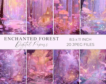 Enchanted Fantasy forest Digital Papers Magical Forest Digital Paper Woodland Printable Junk Journal Scrapbooking Pages Fantasy Backgrounds
