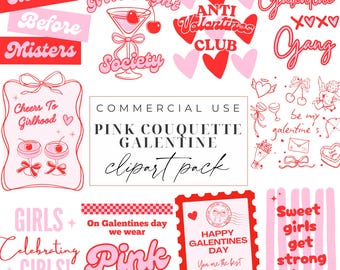 PNGs de Dia dos Namorados Pink Coquette, Clipart de Amor Preppy para o Dia dos Namorados, Clipart de Laços Fofos para Galentines, Molduras, Estética Rosa Preppy, Amor Moderno