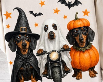 Cute Halloween Dachshund PNG Halloween Shirt Design Halloween Trio PNG Cute Spooky Weiner Dog PNG Fall Doxie T Shirt Digital Download