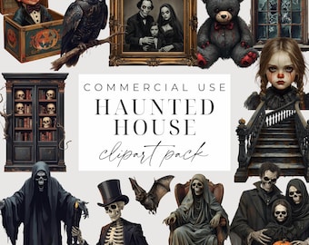 Haunted House Halloween Clipart Set Scary Creepy Gothic Clipart PNGs Spooky Haunted Mansions Graphics Mysery Ghosts Digital Download