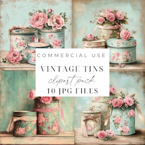 Imágenes prediseñadas de latas vintage shabby chic con flores, imágenes prediseñadas de latas con flores retro, imágenes prediseñadas de flores, imágenes shabby chic, diario basura, decoupage, imprimible