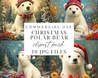 JPG Polar Bear Clipart Watercolor Christmas Clipart Christmas Polar Bear Clip Art Background Winter Clipart Files Printable Commercial Use