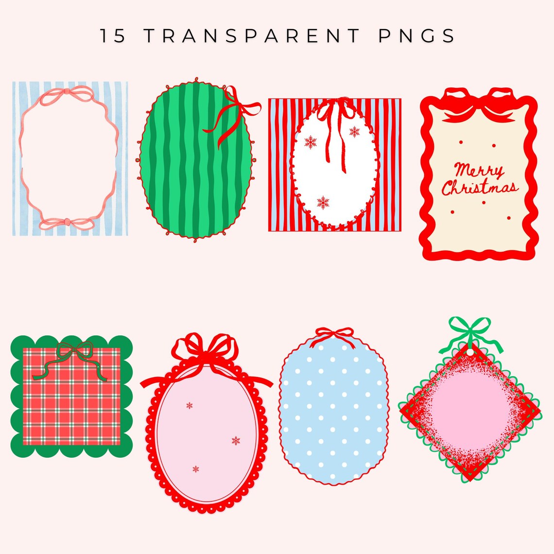 Coquette Christmas Frames Clipart Cute Bow Frames Clipart PNG Holiday ...