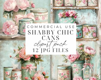 Vintage shabby chic retro blikjes met bloemen clipart hoge kwaliteit bloemen blikjes jpeg's shabby chic clipart papier ambachten scrapbooking journaling
