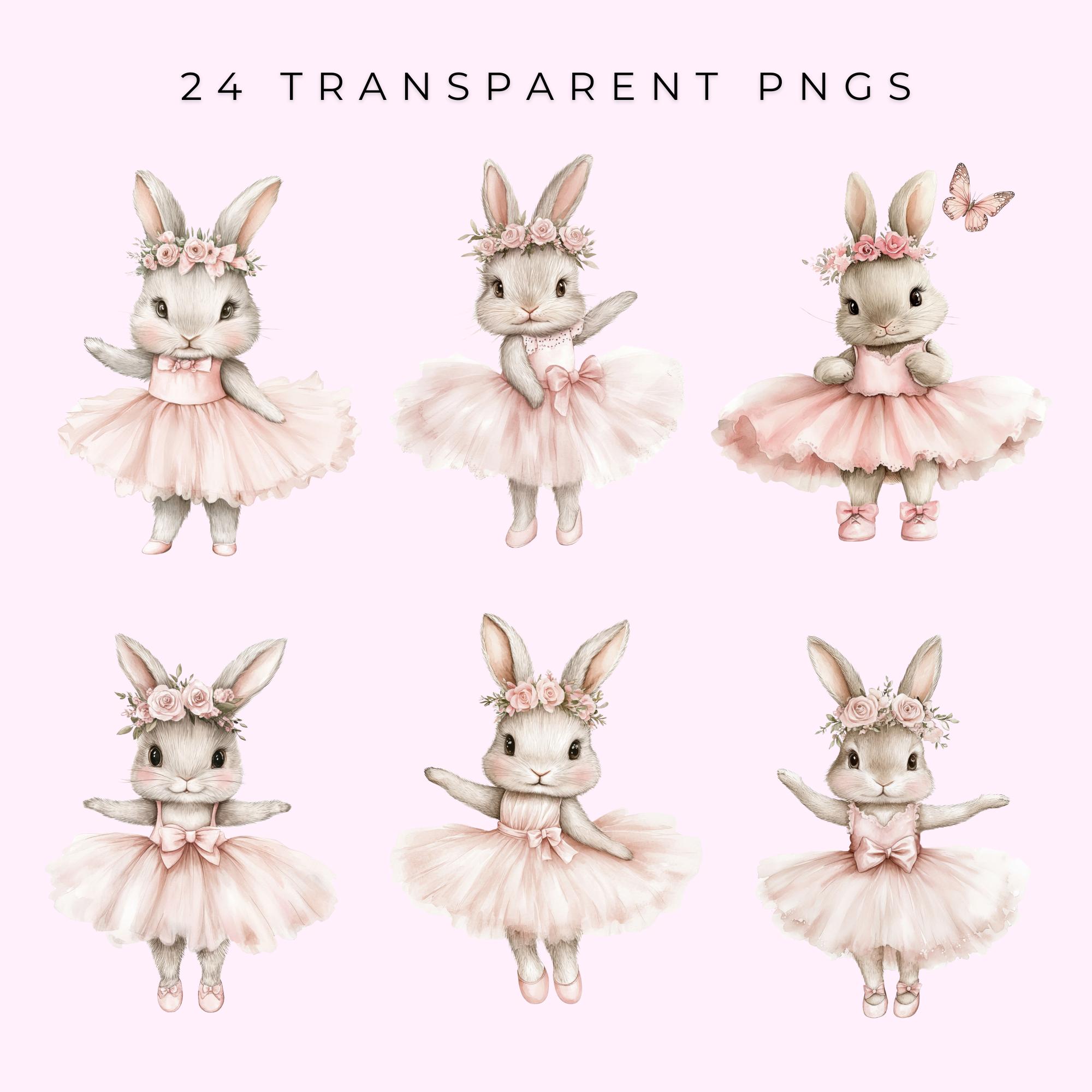 Cute Ballerina Bunny Clipart Pngs Pink Floral Bunny Clipart Bunny ...