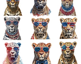 Preppy Leopard PNG Leopard Clipart Bundle Glam Leopard PNG 4. Juli Clipart USA Sommer Grafiken Bougee Leopard Digital Download