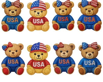 USA Teddy Bär PNG 4. Juli PNG Strass Amerika Clipart Vaterländischen Teddy Grafiken Amerika Flagge Bogen Clipart Kommerzielle Nutzung Digital Download