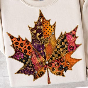 Feuille d'érable bohème d'automne (PNG) Patchwork léopard d'automne (PNG) Motif citrouille d'automne Feuille d'érable rustique d'automne (PNG) T-shirt confortable pour Thanksgiving (fichier numérique)