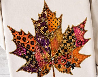 Boho Fall Maple Leaf PNG Patchwork Autumn Leopard PNG Fall Pumpkin Design Rustic Fall Maple Leaf  PNG Cozy Thanksgiving T Shirt Digital File