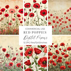 Poppy Floral Digital Paper Poppies Digital Scrapbook Paper Abstract Summer Cottagecore Flowers Paper Poppy Pattern Journaling Decoupage