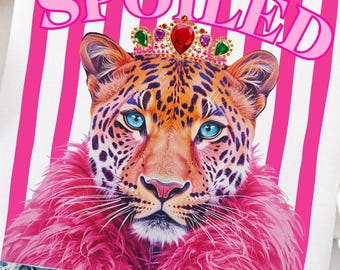 Spoiled Leopard PNG Preppy Pink Leopard Design Neon Leopard With Crown PNG Trendy Animal Floral Cheetah Sassy Leopard T Shirt Graphic