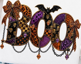 Coquette Halloween PNG Halloween Boo PNG Witchy Halloween Design Preppy Leopard Bow PNG Messy Brushstroke Gothic Ghost Digital Download