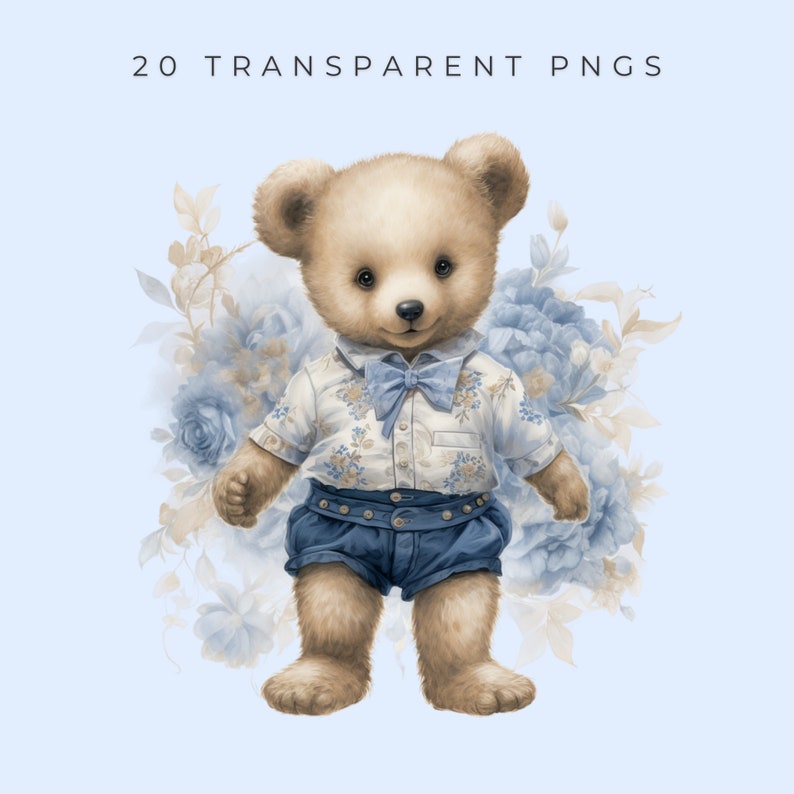 Teddy Bear Clipart Bundle Set Boy Baby Shower Blue Nursery Clipart Blue ...
