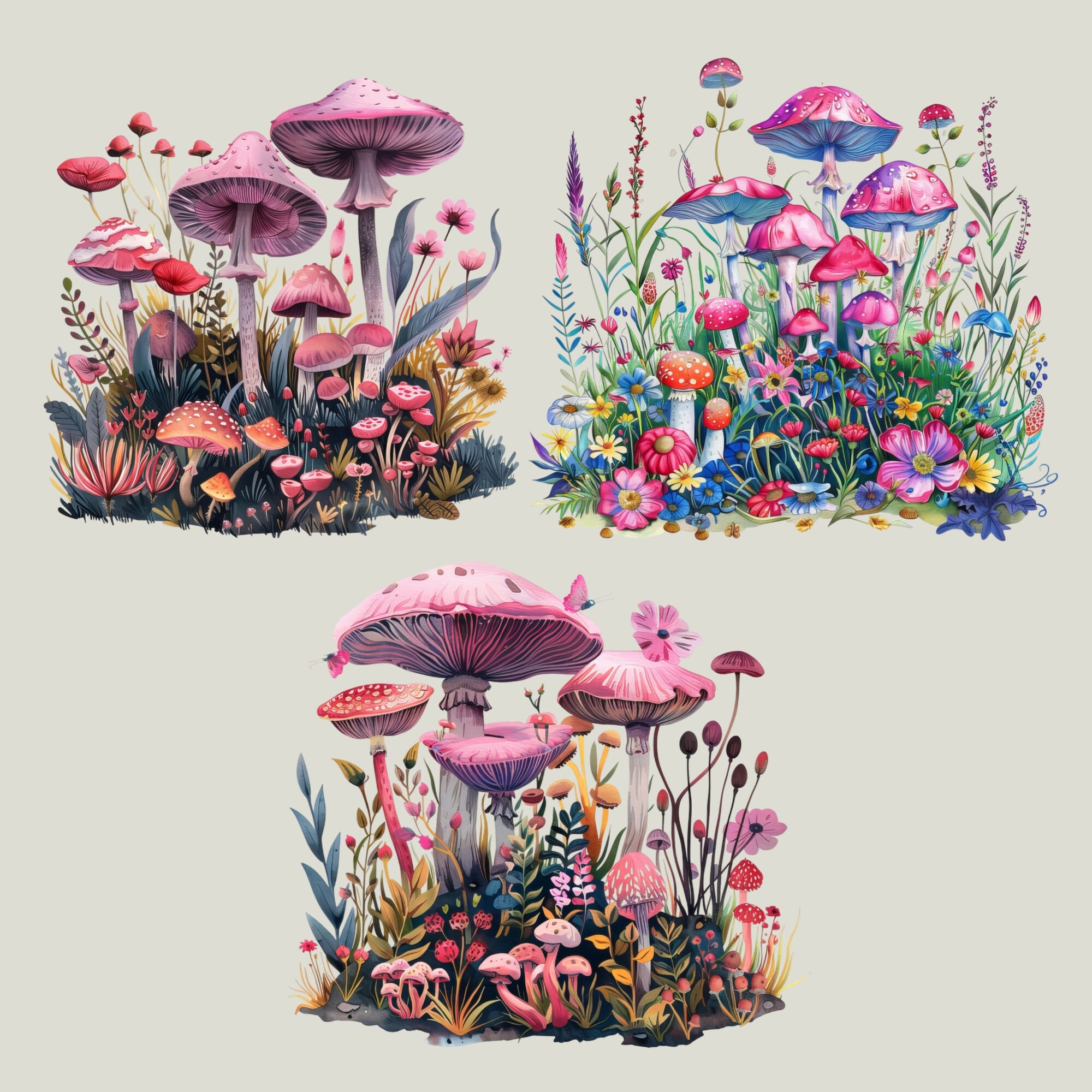 Botanical Mushroom Clipart PNG, Mystical Mushroom Clipart Bundle ...