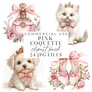 Pacote de clipart de coquete rosa Clipart de aquarela vintage JPGs Estética de coquete feminina elegante Gráficos digitais Cottagecore Artesanato em papel