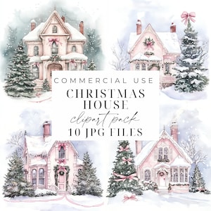 Christmas House Clipart 10 Watercolor Christmas Cozy House Winter Clipart JPG Christmas Village Instant Download Christmas Card Paper Crafts