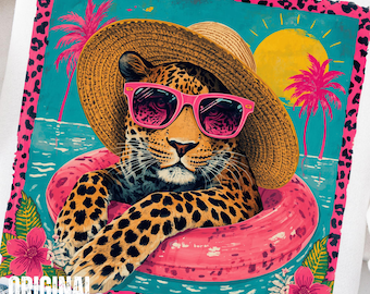 Adretter Sommer PNG Kokette Sommer PNG Girly Strand T-Shirt Retro Leopard Shirt Design Niedliche Sommer Grafik Summer Vibes Png Digital Download