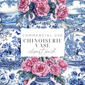 Chinoiserie Vase Clipart Blue And White Porcelain Clipart Blue Chinoiserie PNGs Watercolor Ginger Jar Clipart Delf Blue Flowers Graphics