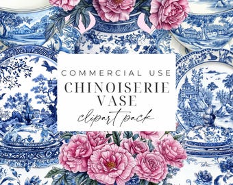 Chinoiserie Vase Clipart Blue And White Porcelain Clipart Blue Chinoiserie PNGs Watercolor Ginger Jar Clipart Delf Blue Flowers Graphics