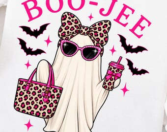 Boo Jee Leopard Print Ghost PNG Cute Halloween Ghost PNG Girly Halloween Coffee T Shirt Halloween Mama PNG Spooky Season Design Digital File