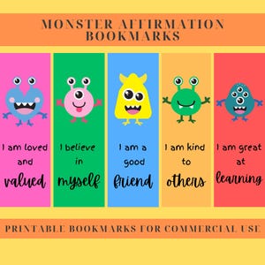 Kids Affirmation Lesezeichen Positive Monster Affirmation Printable Lesezeichen für Kinder Kinder süße Monster Zitate Spaß Lernen Lesezeichen