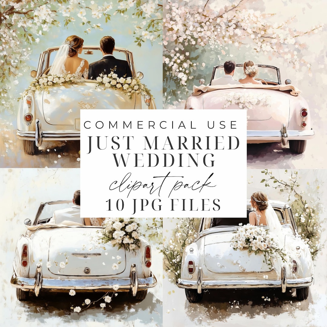Bride and Groom Just Married Car Clipart Wedding Car Jpgs Wedding Day ...